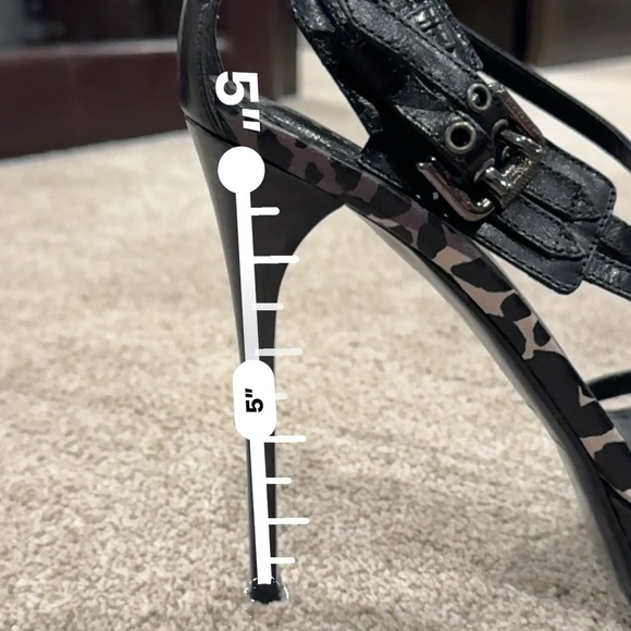 Burberry Black Strappy Heels with Leopard Print Platform 41 - Picture 5 of 9